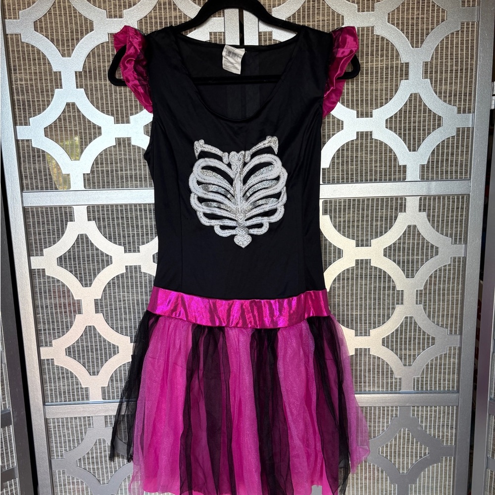 Women’s Halloween Costume Skull Pink And Black Dress